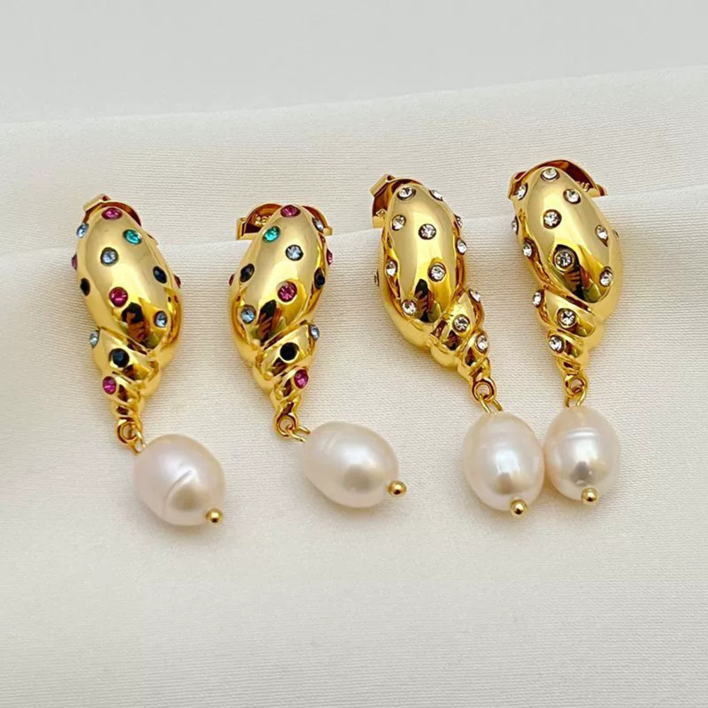 Kendra Scott Natural Color Diamond Inlaid Gold Shell Freshwater Pearl Drop